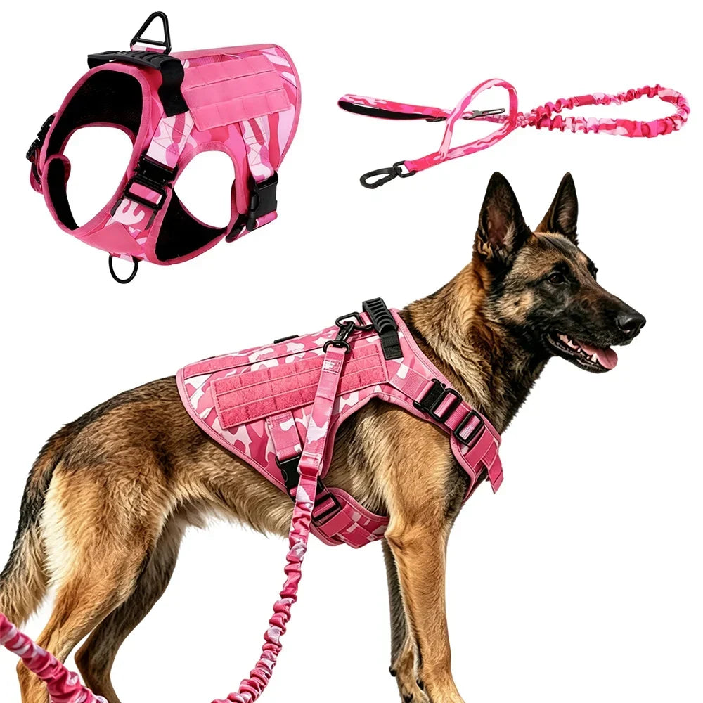 Ensemble harnais et laisse tactique militaire pour chien, anti-traction